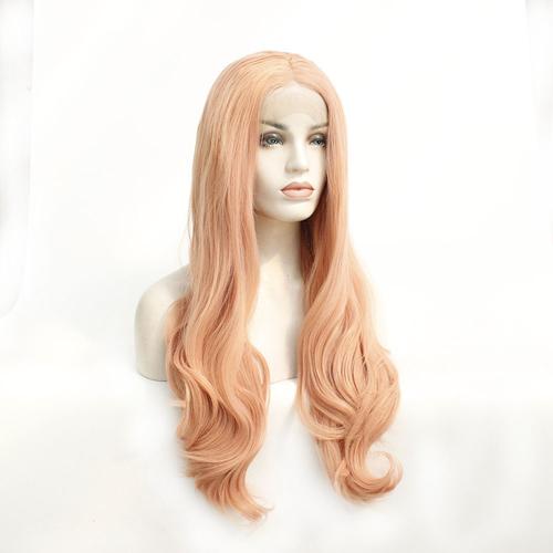 亚马逊款式粉色大波浪化纤高温丝 前蕾丝假发厂家批发 一件代发